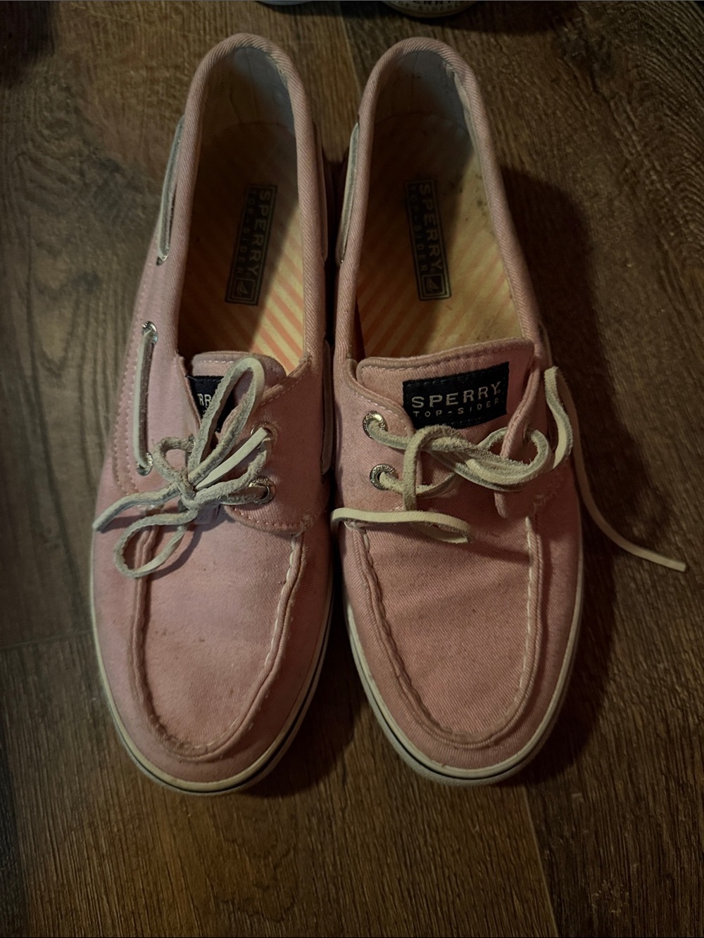 Sperry Pink Canvas Boat Shoes with White Laces